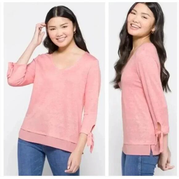 Sanctuary Tie Sleeve Top XS NWT Pink V Neck Blouse Shirt Capsule - Picture 1 of 6
